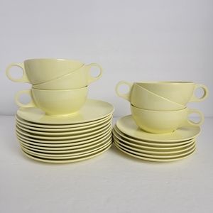 Vintage Melmac Capac Plate and Cup Set Pale Soft Yellow Pink Specs